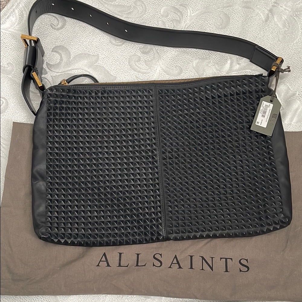 AllSaints Black Textured Shoulder Bag